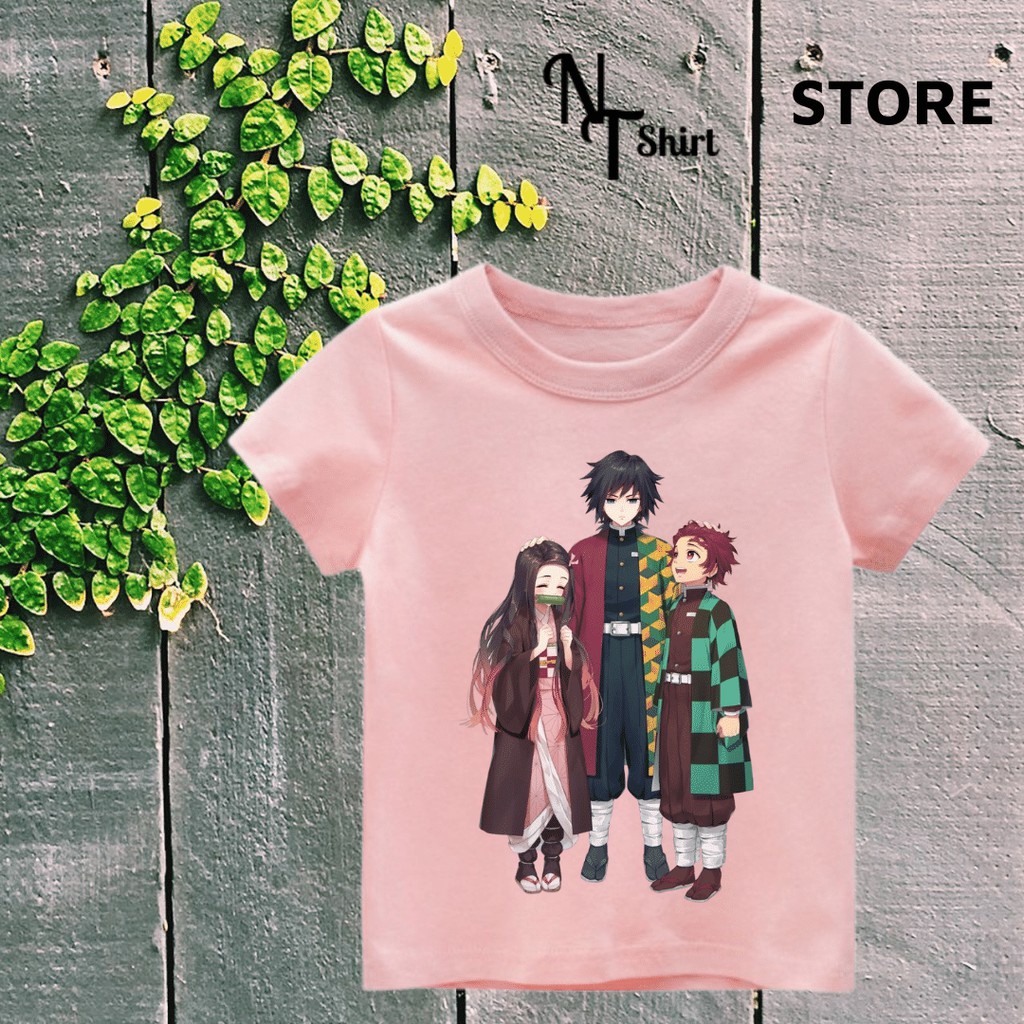 Áo phông trẻ em in hình Tanjirou Giyuu Nezuko Zenitsu Shinobu, Áo cotton xịn mặc mát thoải mái NTShirt