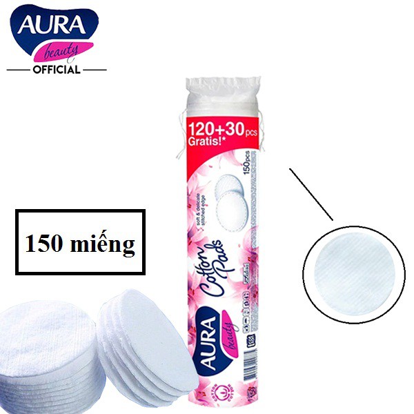 Bông tẩy trang aura 150 miếng Beauty Cotton Pads của Châu Âu