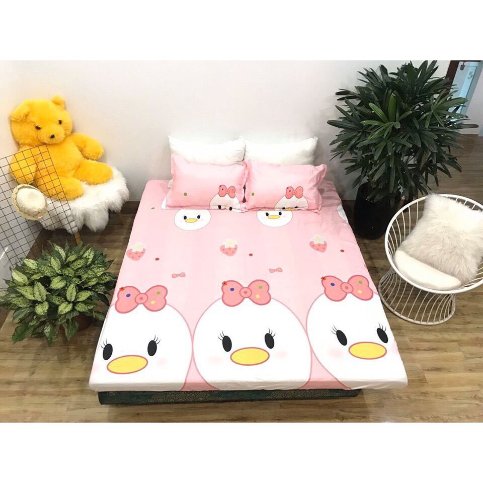 Bộ ra giường 1m6 1m8 x 2m vịt hồng ⚡️1 drap nệm kèm 2 vỏ gối nằm 45 x 65 cm- CAISHOPQUEN