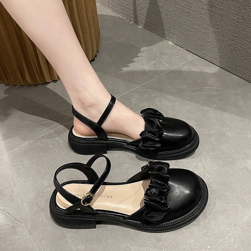 Giày Sandal Gót Thấp Chống Trượt Thời Trang Retro