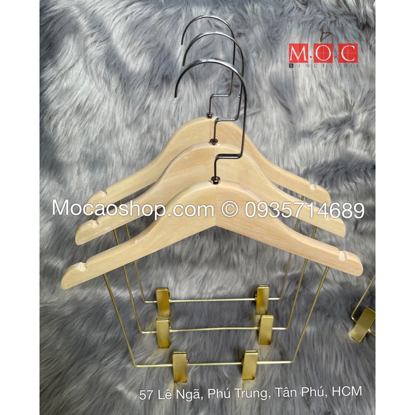 Móc gỗ mộc có kẹp treo quần áo trẻ em