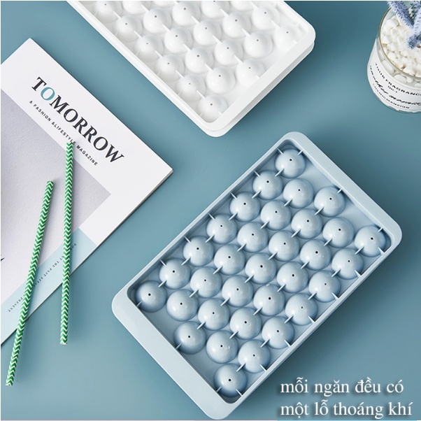 Khay làm đá, khuôn làm thạch hoa quả rau câu dạng bi tròn 33 viên có nắp đậy thông minh Việt Nhật