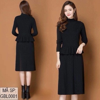 Đầm len set váy + áo peplum