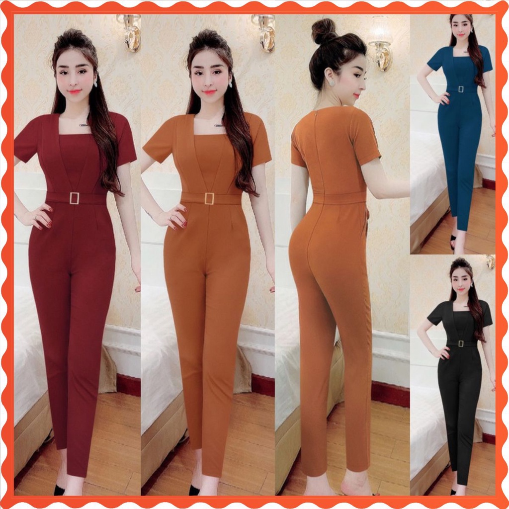 Jumpsuit Nữ 💝FREESHIP💝 Jum dài ống ôm tay ngắn dây kéo lưng kèm belt như hình J1128