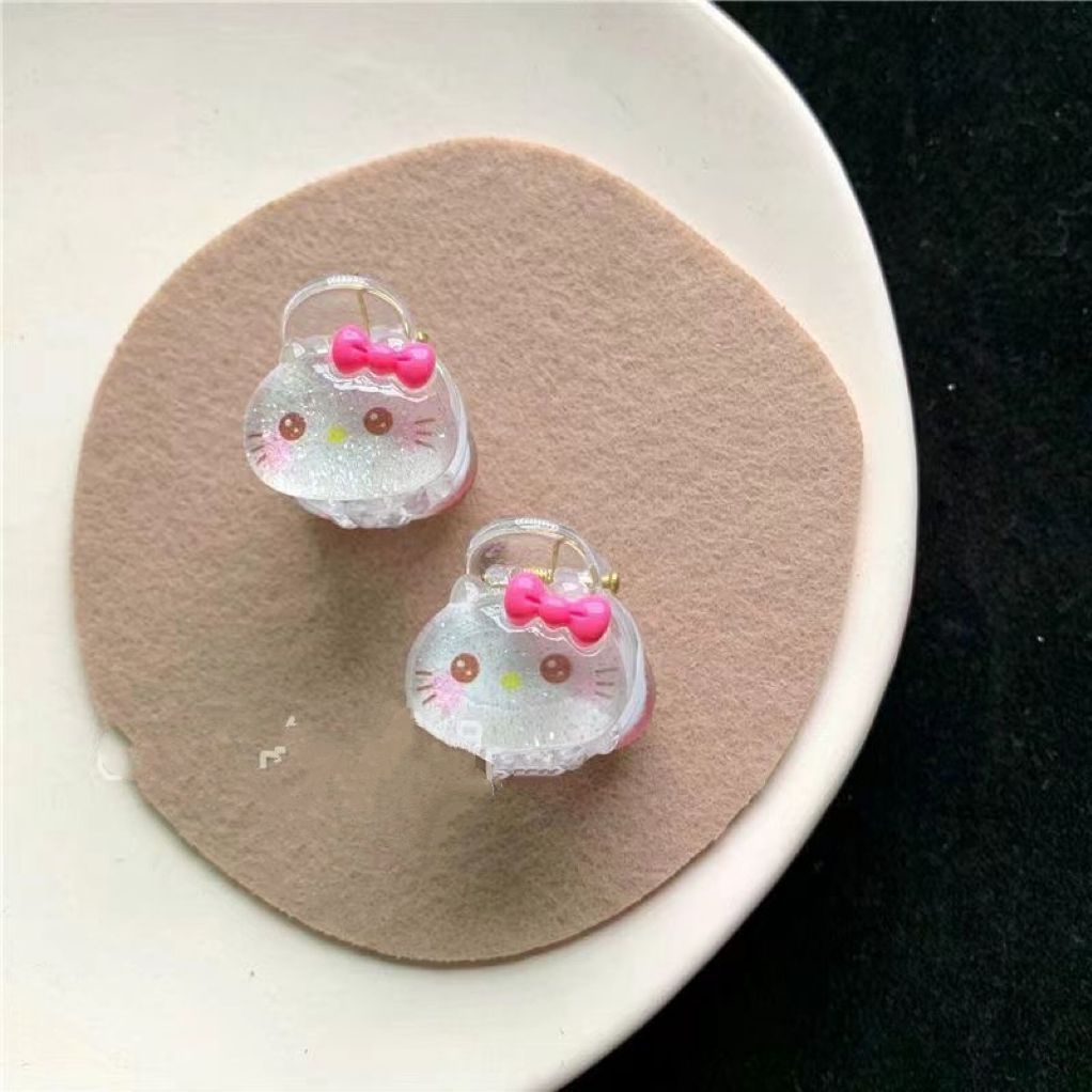 Kẹp Tóc Mini Hình Mèo Trong Suốt Lấp Lánh Kiểu Dáng Đơn Giản Dễ Thương