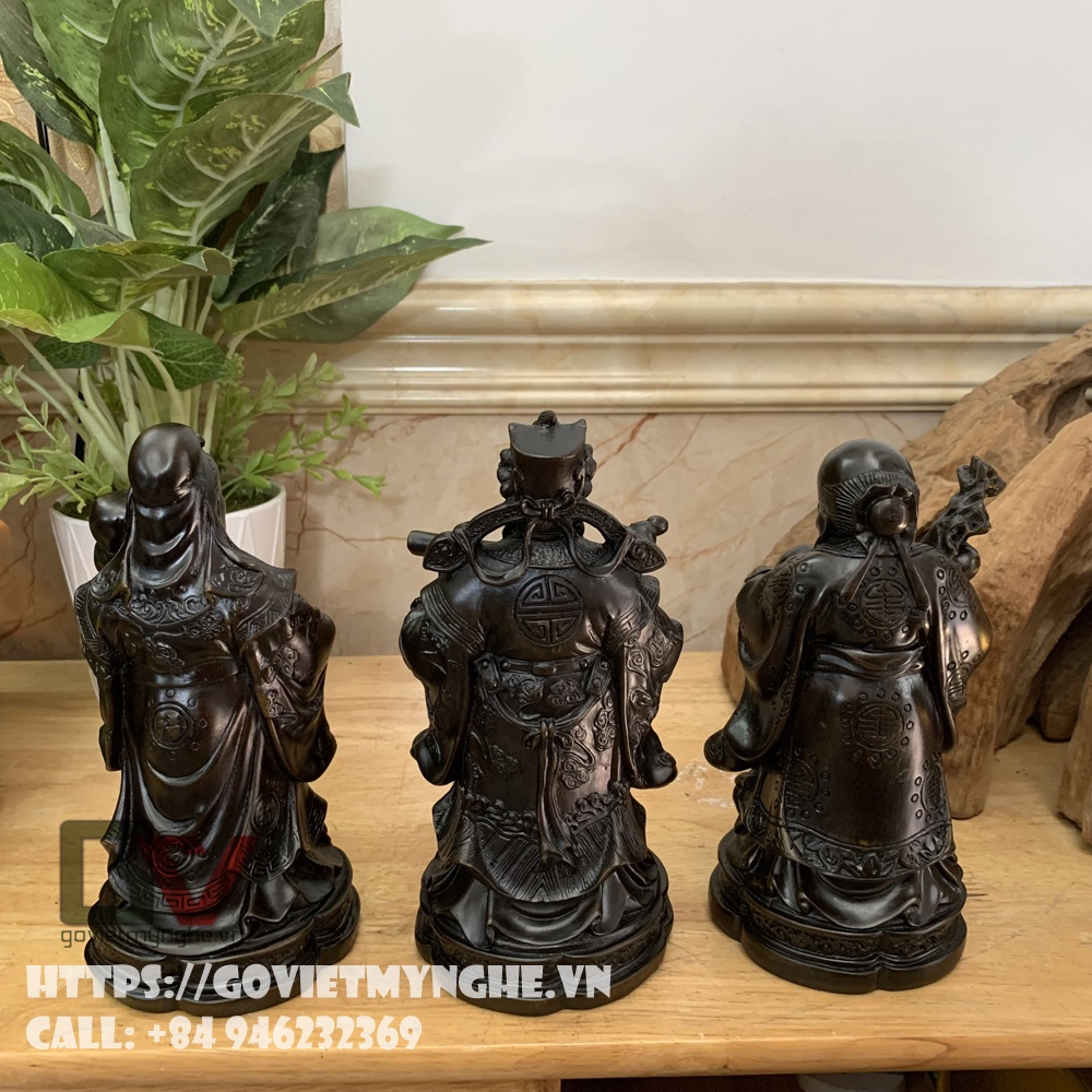 Tượng đá trang trí phong thủy tượng Tam Đa Phúc Lộc Thọ - Chiều Cao 20cm - Màu nâu đen