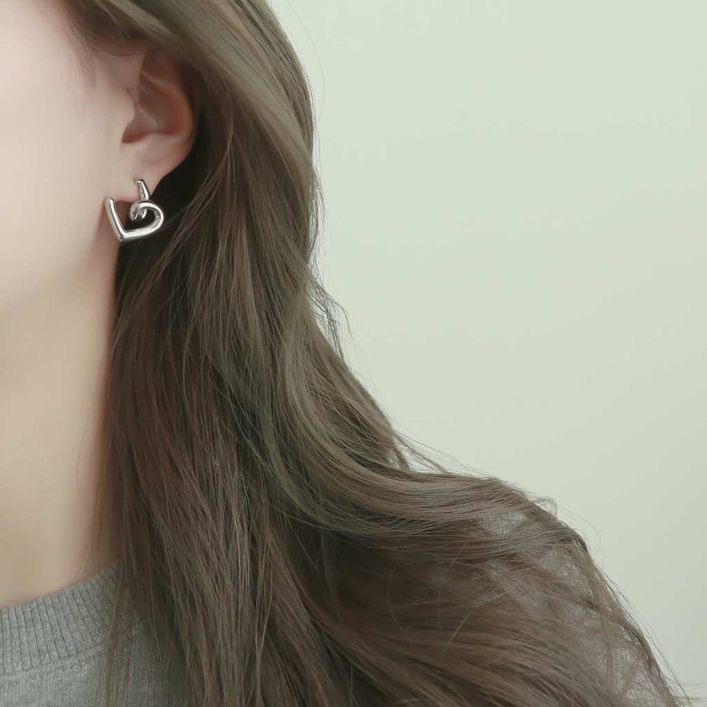 Bông Tai Kim Loại Hình Trái Tim Phong Cách Harajuku Dành Cho Nữ