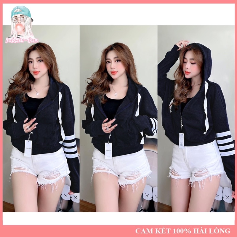 Áo Khoác Nữ Lửng Phối Viền Tay Sọc Chất Liệu Thun Da Cá Cao Cấp Freesize Dưới 68kg Bubble Gum