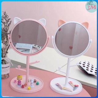 Gương để bàn trang điểm tai mèo siêu cute có móc treo trang sức tai mèo siêu cute