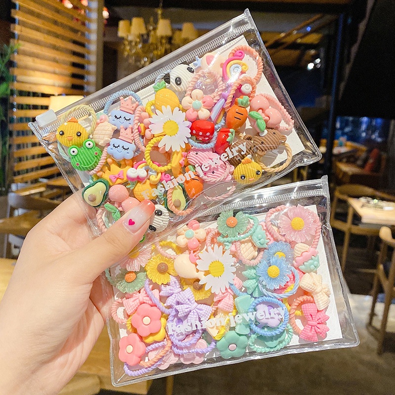 Set 10 Dây Buộc Tóc họa tiết hoạt hình Dễ Thương Cho Bé Gái Dành Hàn Quốc