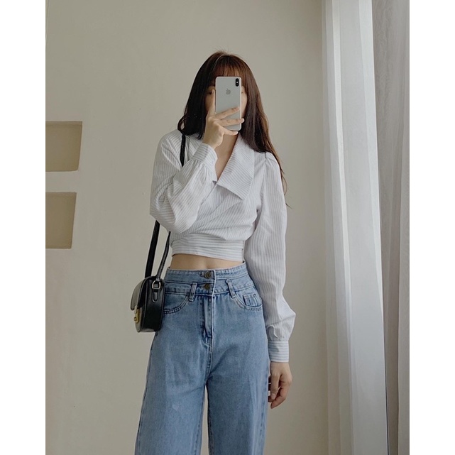Áo sơ mi dáng croptop buộc nơ 541