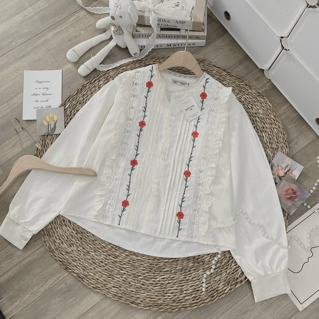 Áo sơ mi thêu hoa cẩn thận tỉ mỉ, lại còn xếp bèo nhẹ nhàng nữ tính-Minxy shop | BigBuy360 - bigbuy360.vn
