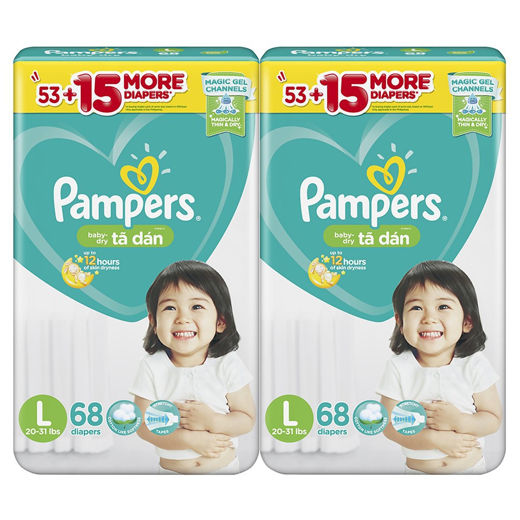 Tã Dán Pampers Philippines Gói Cực Đại đủ size M70, L68, XL60