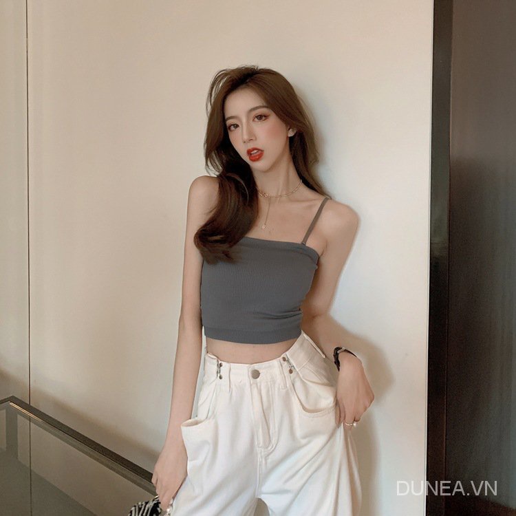 DUNEA Áo hai dây dáng ngắn có đệm ngực thiết kế mới thời trang dành cho nữ