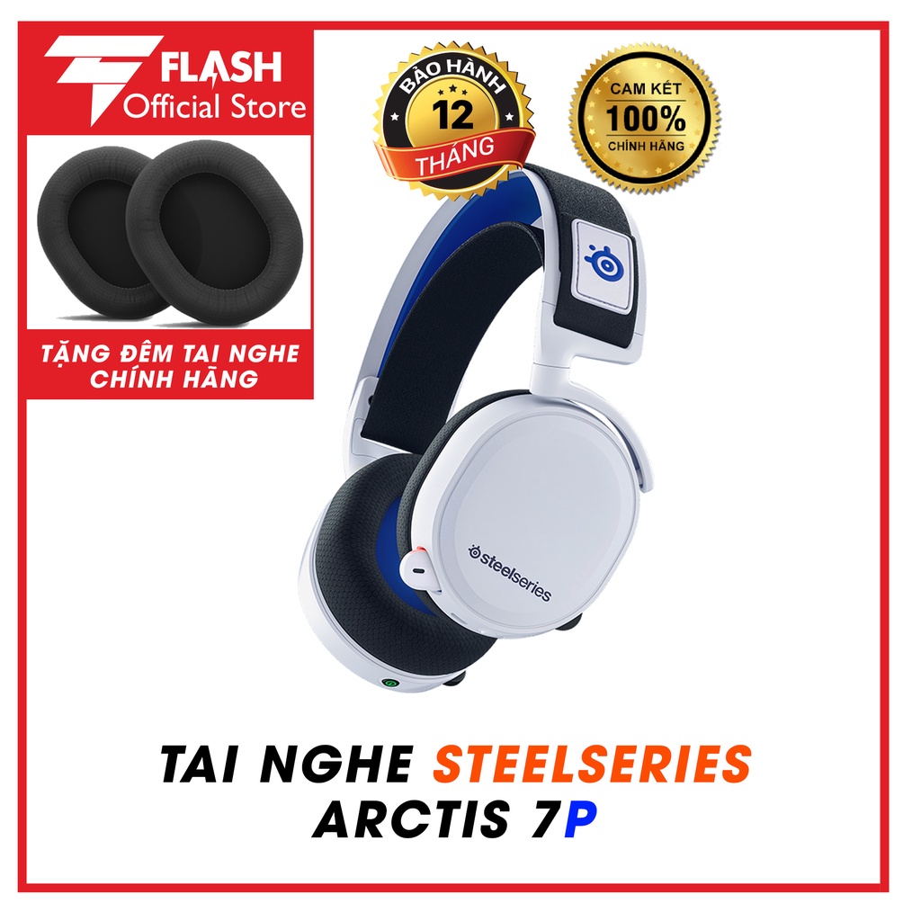 Tai Nghe Gaming Arctis 7P White for PS5 Hàng Chính Hãng (Tặng Đệm Tai Nghe Steelseries Chính Hãng)