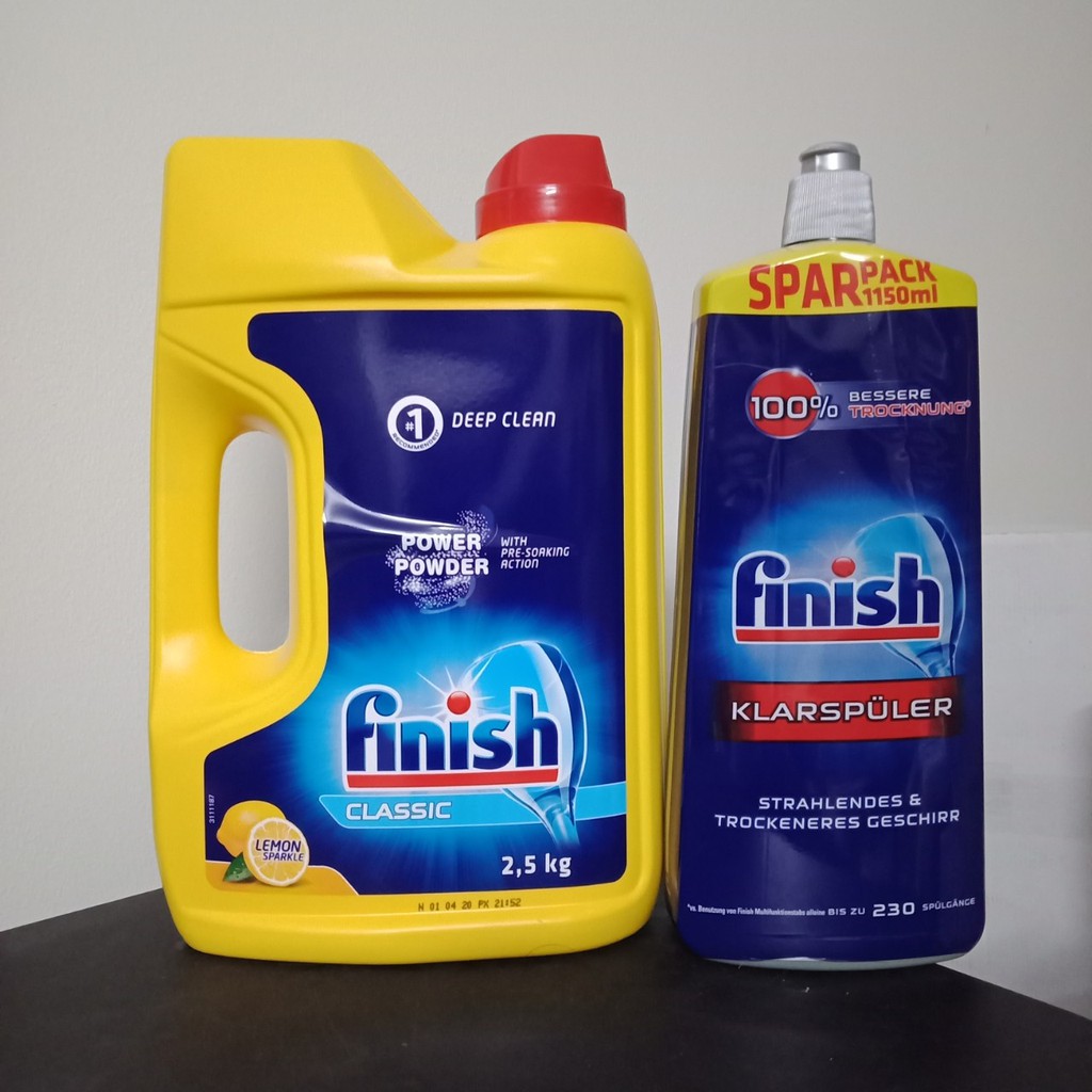 Nước làm bóng Finish CHAI 1150ML+Bột rửa chén Finish 2.5kg