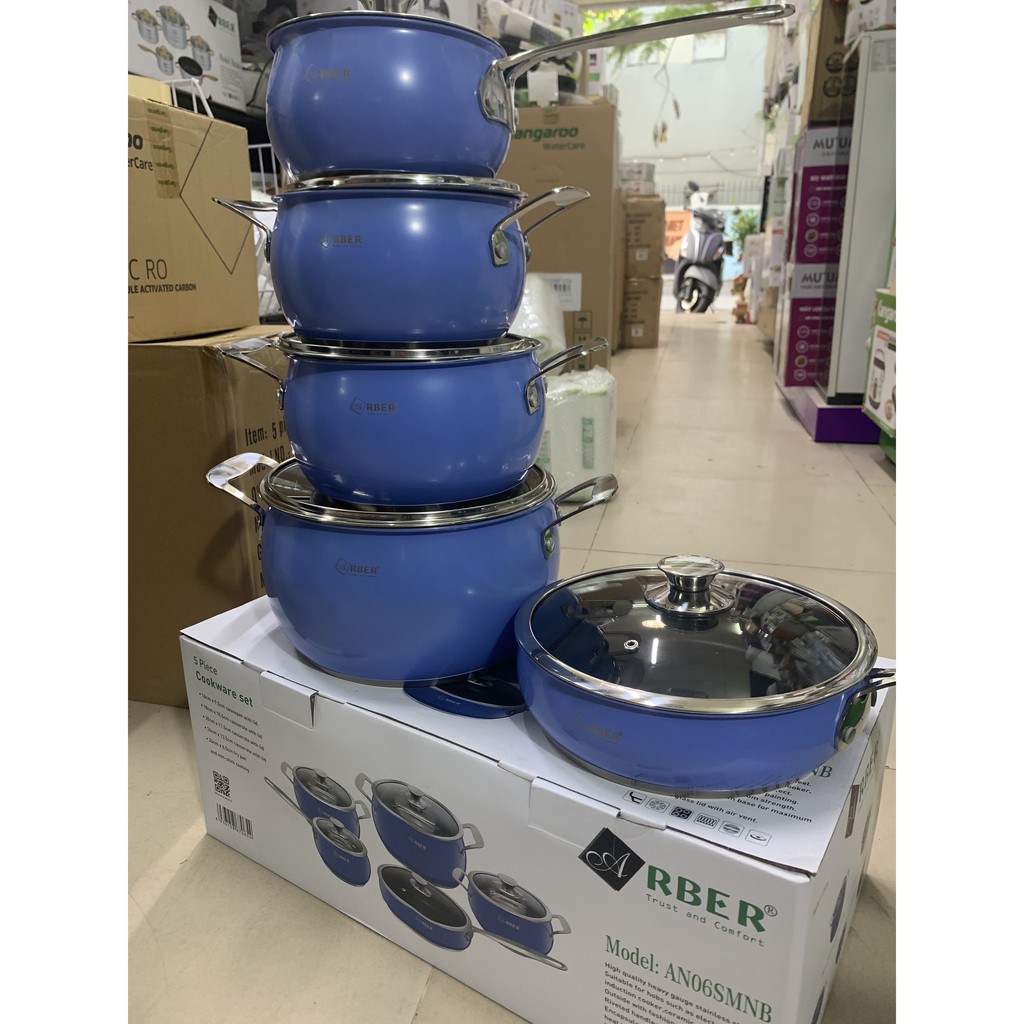 BỘ NỒI ĐỨC INOX ARBER AN06SMNB hàng cao cấp kèm video và ảnh thật