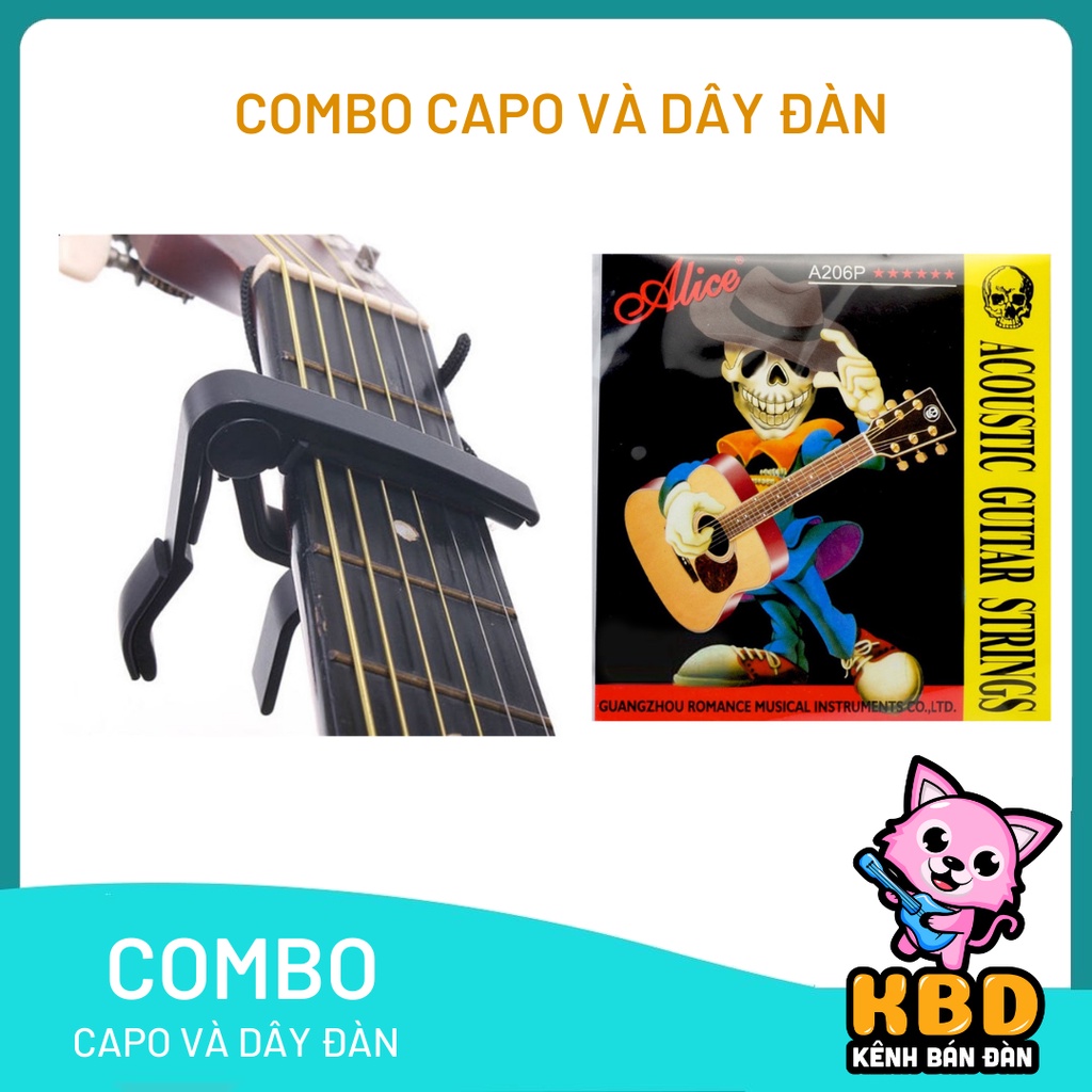 Combo Capo guitar Acoustic dài KBD 5A7-De + dây đàn guitar Acoustic 206