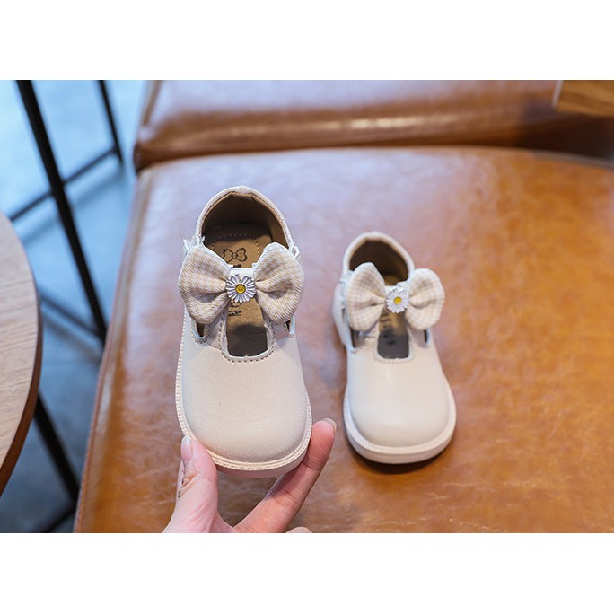 Giày Búp Bê bé gái có gắn nơ HOA CÚC xinh xắn da PU siêu mềm phong cách Vintage