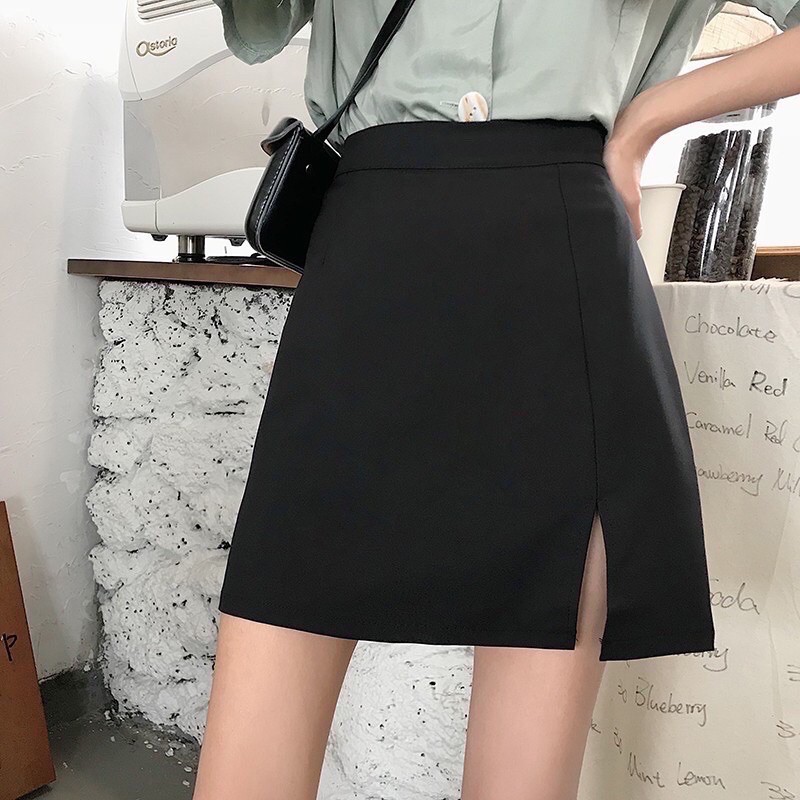 Chân váy chữ a ngắn trơn đen xẻ . Kiểu dáng công sở dễ phối đồ VD5 | BigBuy360 - bigbuy360.vn