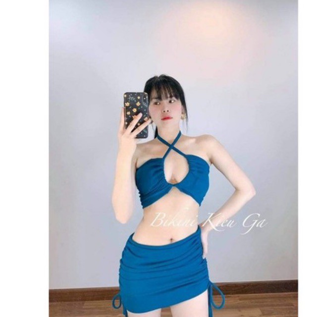 Bikini 2 mảnh cách đieu phối chân váy màu nâu tây siêu chất
