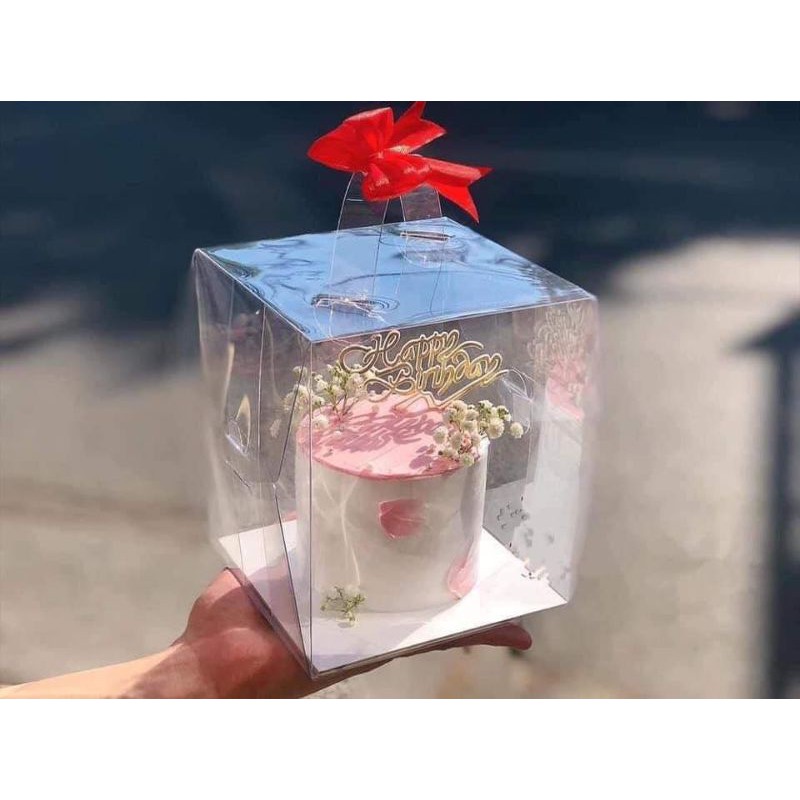 HỘP NHỰA MINI 15x15cm Đựng Bánh trong suốt Hộp đựng Bánh Bento 16cm quai xách và cửa kính trên