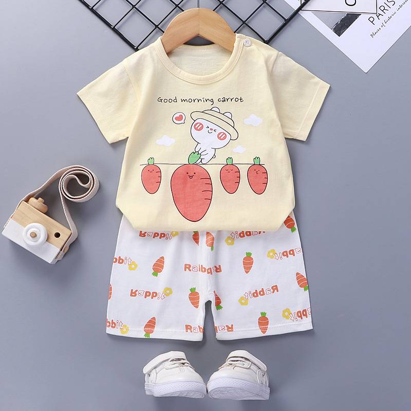 Áo thun cotton tay ngắn in hình hươu cao cổ hoạt hình cho bé gái