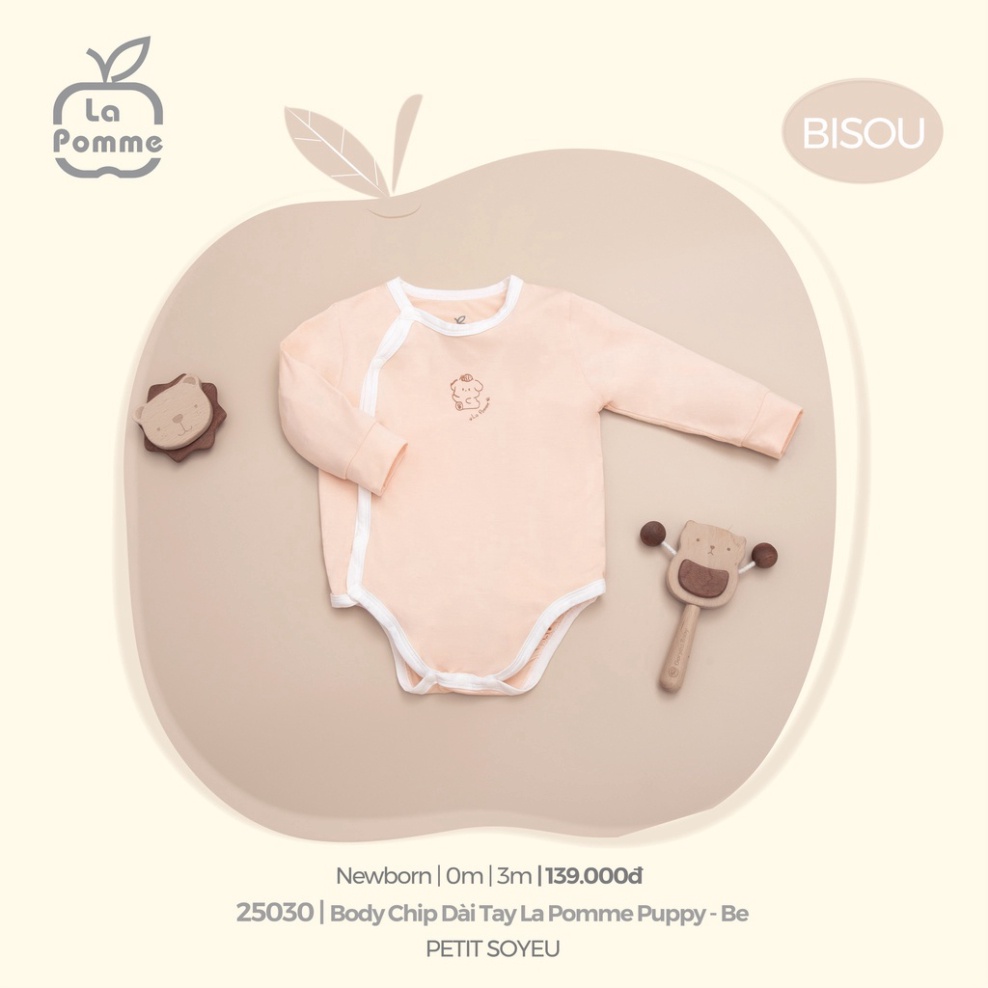 Bodychip sơ sinh dài tay hãng La Pomme - Bộ sưu tập Bisou 2022  (Mã 25030)
