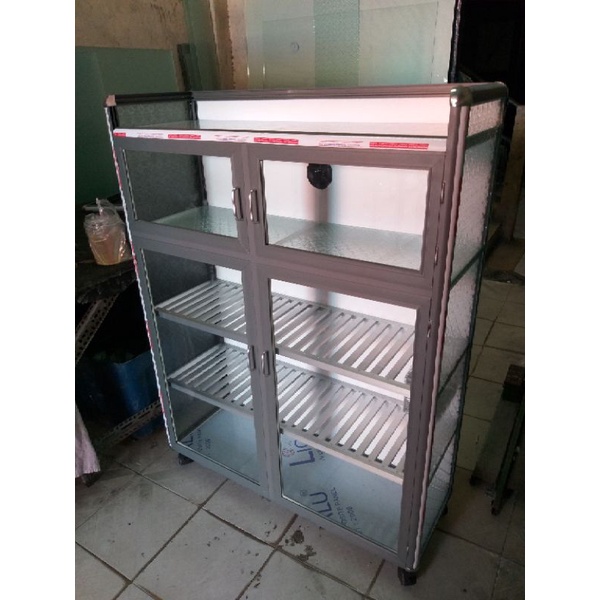 Tủ nhôm kính chén bát màu xám ghi cao cấp.