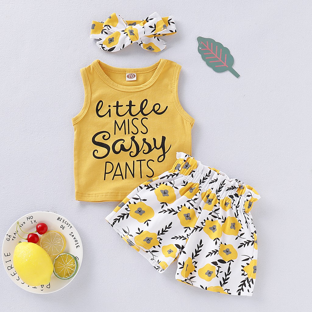 Mikrdoo Toddler Newborn Baby Girl Clothes Set Sleeveless Top + Shorts with Headband 3PCS Costume