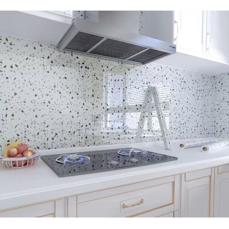 Decal dán bếp giả vân đá chống dầu mỡ tráng nhôm, giấy dán tường bàn học 3D chịu nhiệt, chống nước dễ dàng lau chùi