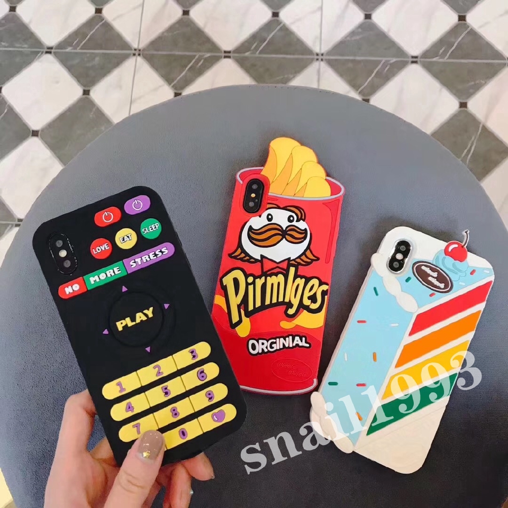 Ốp lưng silicone hình máy chơi game/khoai tây chiên/bánh cho IPhone X XS XR XSMax 8 7 6 6s Plus