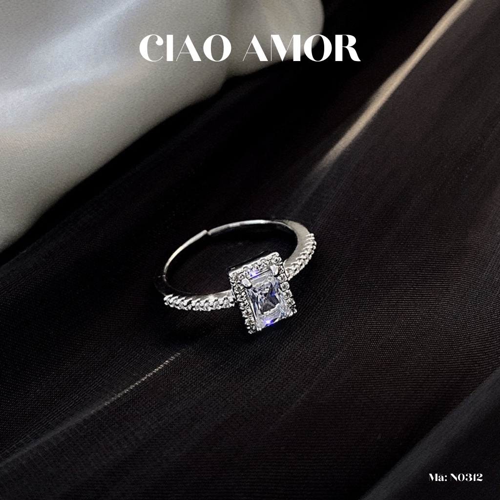 Nhẫn nữ bạc đính đá mặt vuông đơn giản sang trọng đính đá viền Trang sức Ciao Amor - N0312