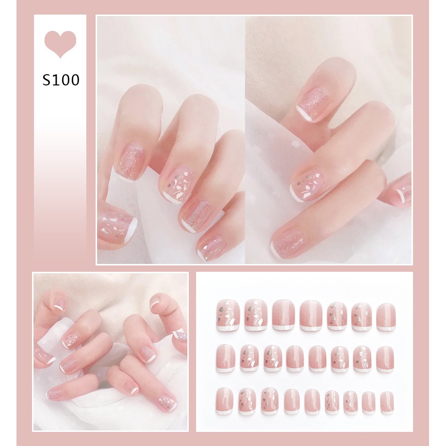 (TẶNG KEO D&Aacute;N) Bộ 24 M&oacute;ng Giả Nail Giả Nail Box K&egrave;m Keo Họa Tiết Dễ Thương