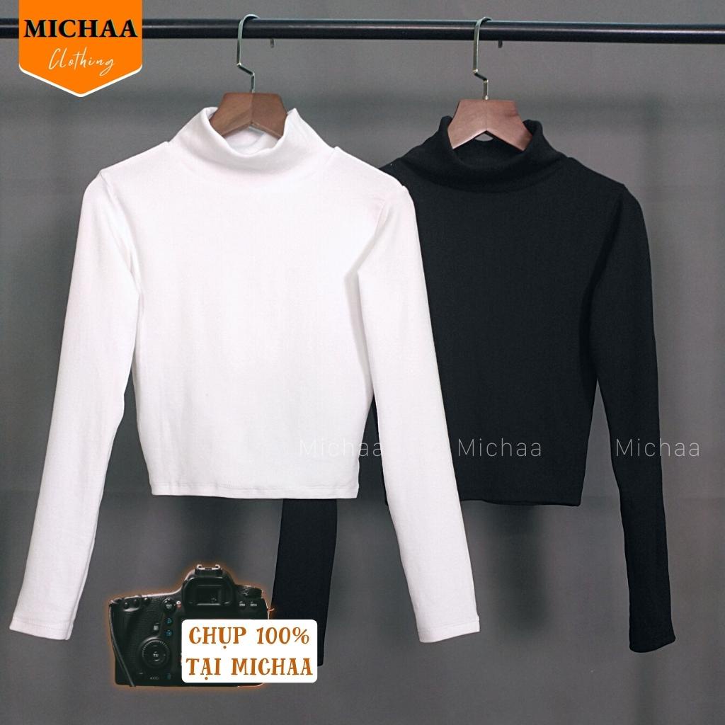 Áo Croptop TAY DÀI CỔ LỌ Nữ Basic Thun Gân Kiểu Ulzzang ÔM Body - MICHAA