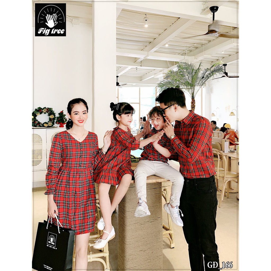 Combo Sơ Mi Váy Gia Đình Fig Tree Caro Đỏ Du Xuân Siêu  Xinh Mã 166