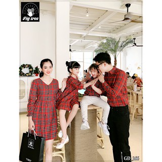 Combo Sơ Mi Váy Gia Đình Fig Tree Caro Đỏ Đón Noel Và Du Xuân Siêu Xinh Mã 166