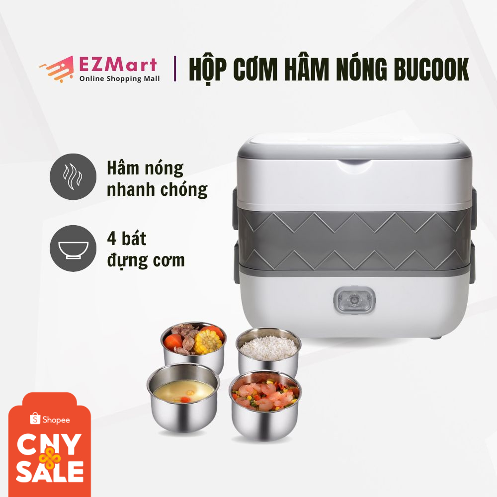 Hộp Cơm Hâm Nóng 2 Tầng 4 Ngăn BUCOOK, Hộp Cơm Đa Năng Tự Nấu Chín Thức Ăn Tiện Lợi Cho Dân Văn Phòng