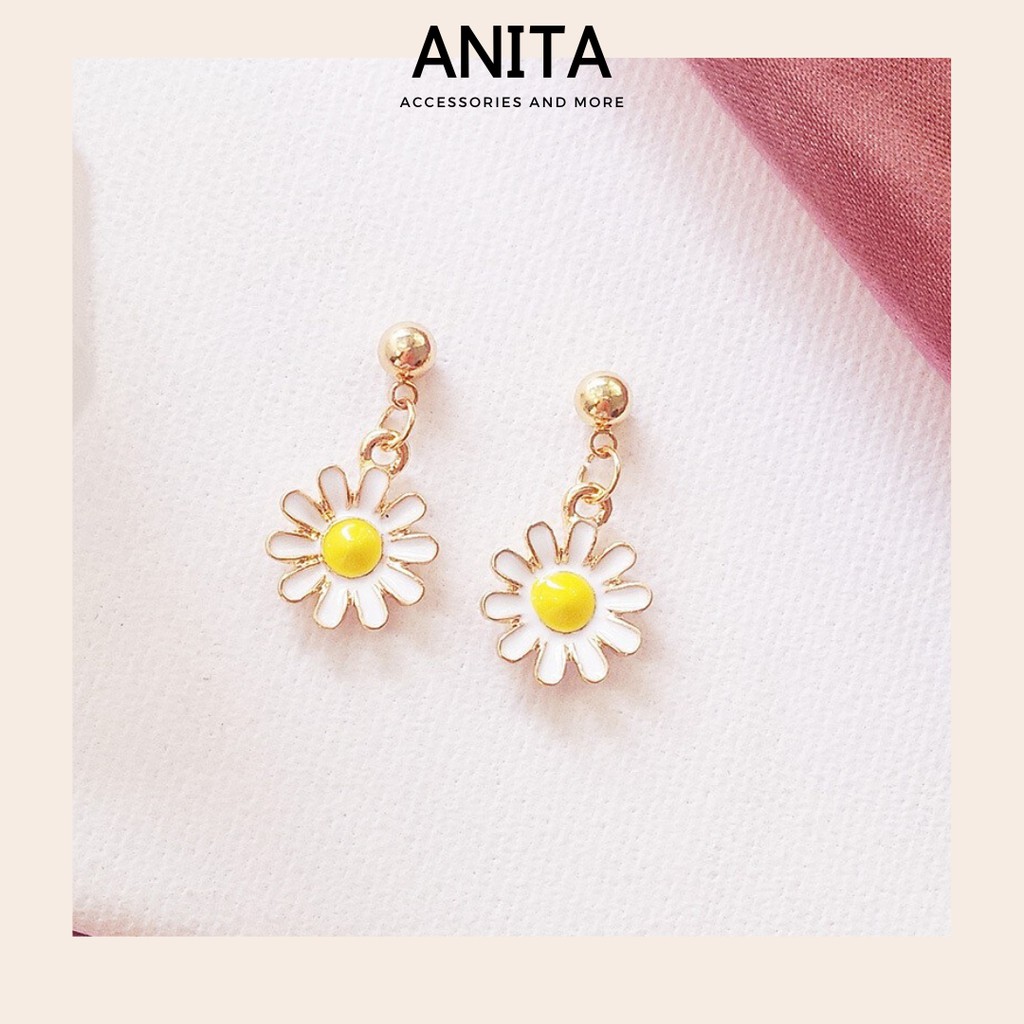 Khuyên tai Anita - Bông tai hoa cúc trắng nữ tính vintage E215