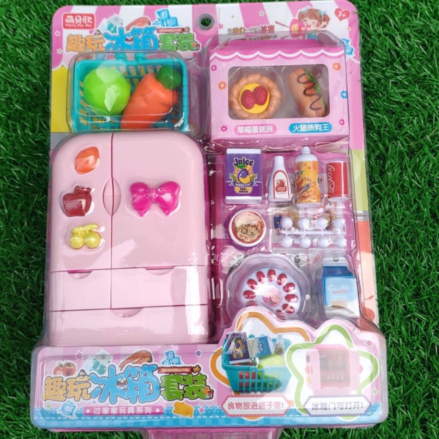 Tủ lạnh đồ chơi cho bé màu hồng xinh xắn kèm phụ kiện