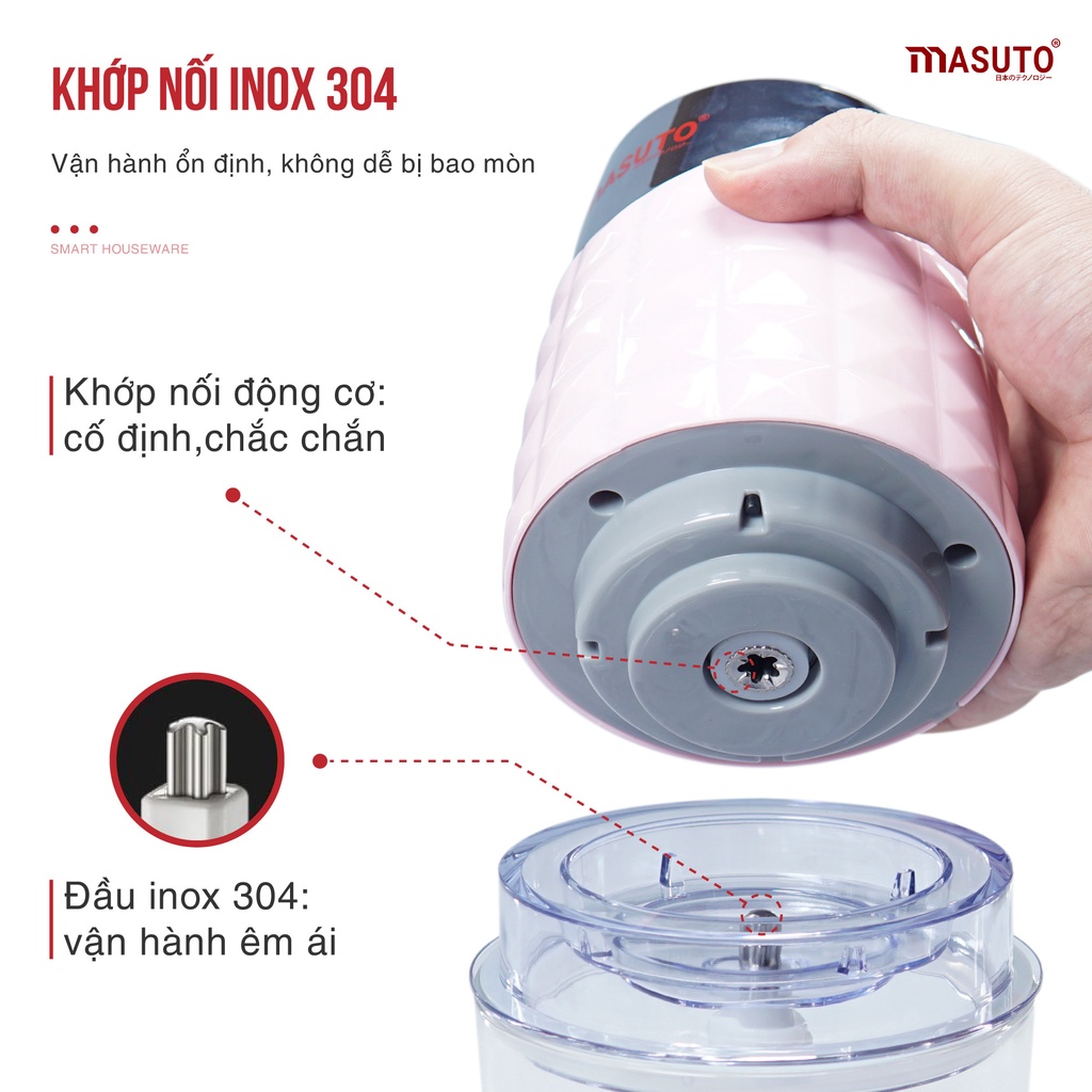 Máy xay sinh tố đa năng Masuto cối 0,6L say thịt đồ ăn dặm tỏi ớt siêu nhuyễn chỉ 10s TẶNG 30 KHẨU TRANG 4D