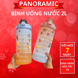 Bình uống nước 2L chia vạch nhắc nhở uống nước dành cho văn phòng, tập gym thể thao, tặng kèm sticker