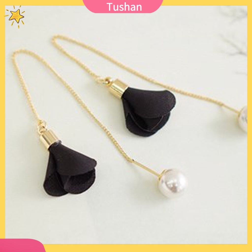 Bông tai hoa gắn ngọc trai giả sang trọng