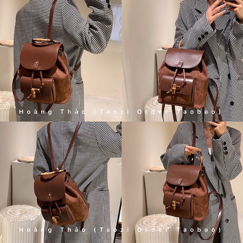 Balo rút dây nắp gập quai xách phối chất da lộn chất dày bao đẹp ♥️