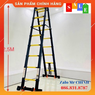 [Loại 1 Tốt Nhất] THANG NHÔM RÚT ĐÔI 50AI ( 2m5 + 2m5 ). THANG NHÔM CHỮ A [ siêu chắc chắn ]