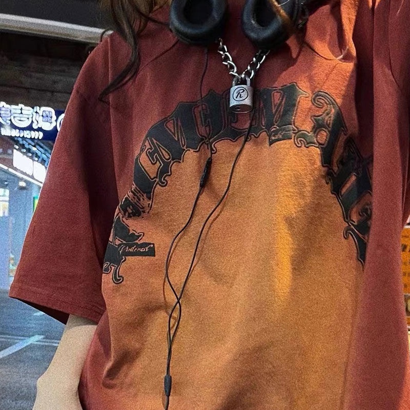 Áo Thun 100% Cotton Nguyên Chất Dáng Rộng Ngắn Tay Màu Gradient Phong Cách Hip Hop Retro Mùa Hè Cho Học Sinh