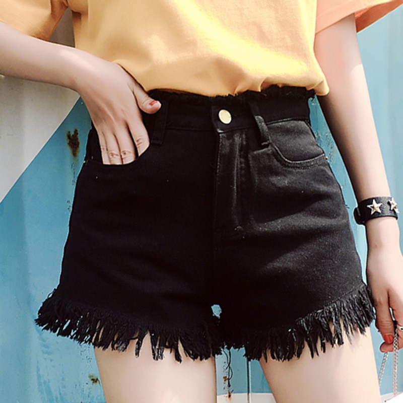 Quần short nữ jeans denim lưng cao thời trang Hàn