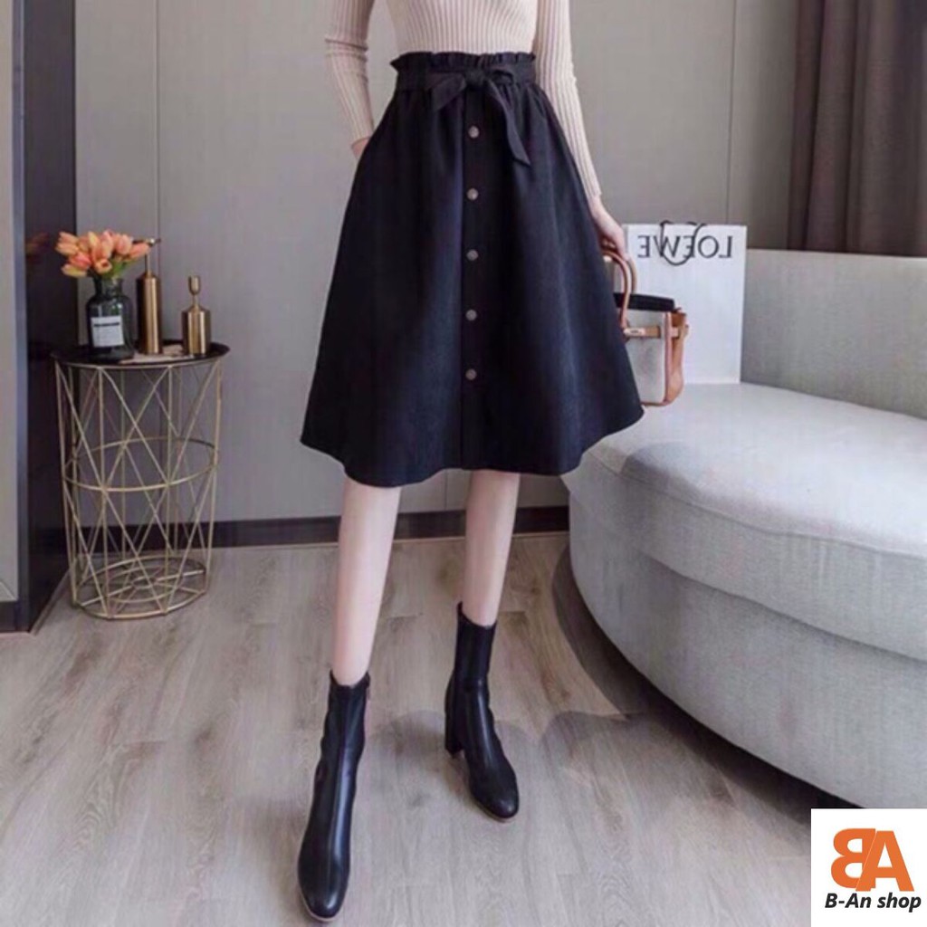 Chân váy kaki phối nút cột nơ fom dài | BigBuy360 - bigbuy360.vn
