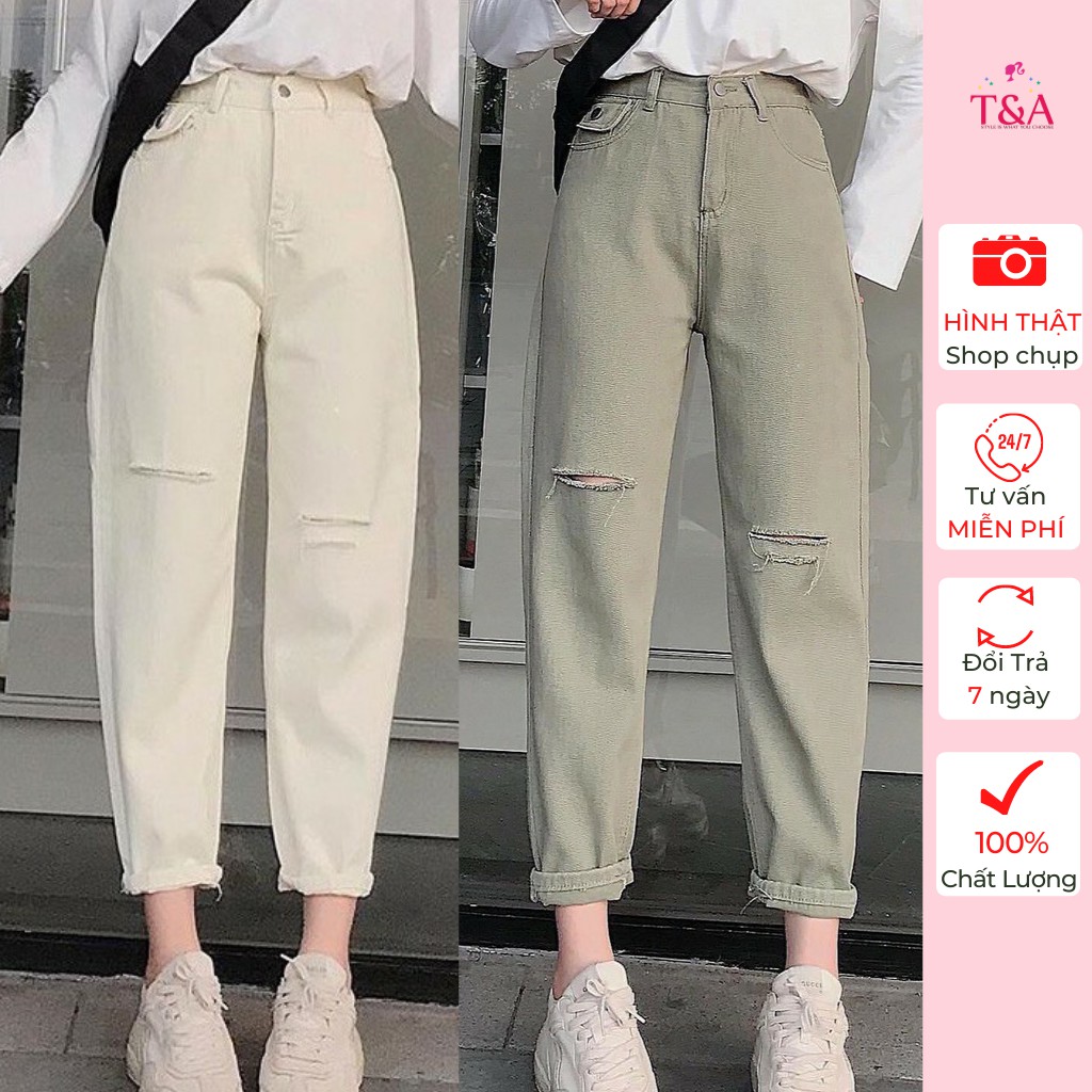 Quần baggy nữ lưng cap Kaki rách Eo Túi nắp TASHOP - 123