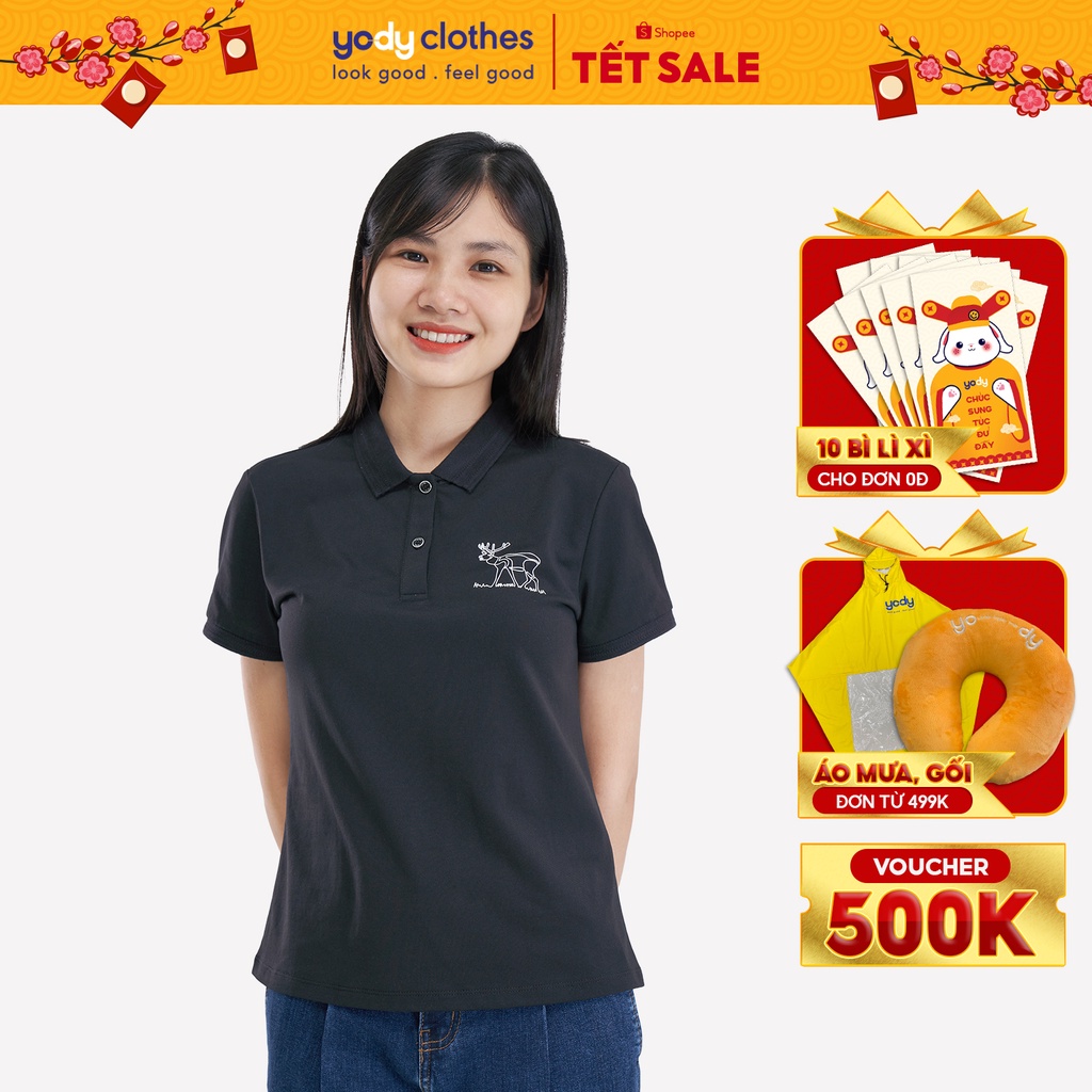 Áo thun polo nữ YODY airmax in ngực chất liệu mát mẻ thấm hút tốt APN4146